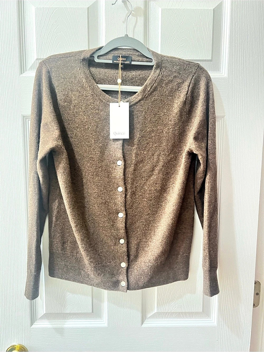 Quince Mongolian Cashmere Cropped Crew Cardigan Brown Medium